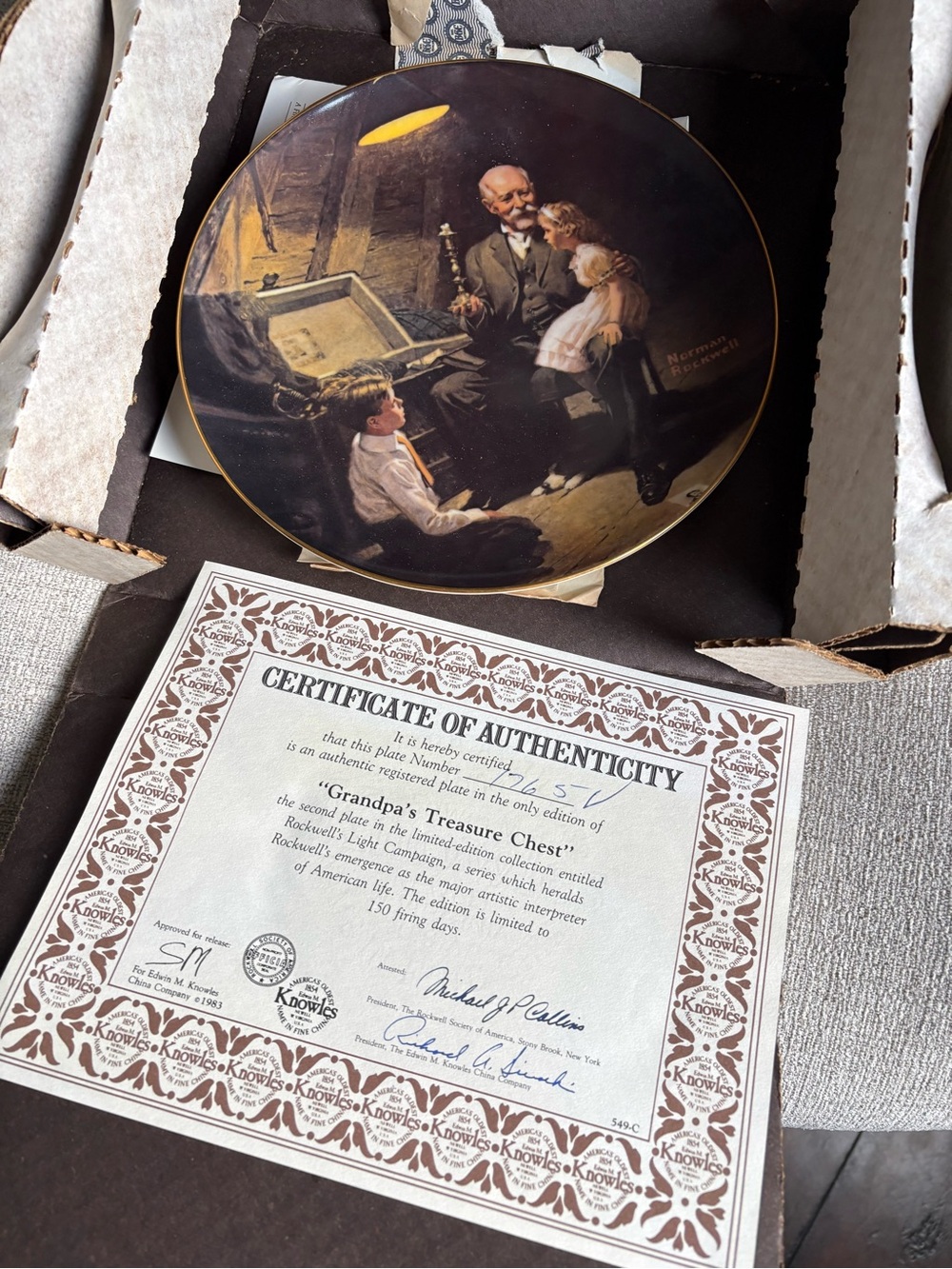 Norman Rockwell Decorative Plate in Brown, Black, Gold